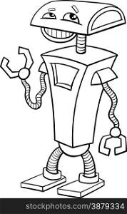 Black and White Cartoon Illustration of Funny Robot Science Fiction Character for Coloring Book