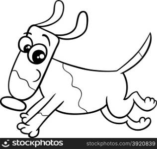 Black and White Cartoon Illustration of Funny Running Dog or Puppy for Coloring Book