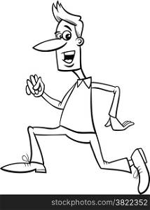 Black and White Cartoon illustration of Funny Running Man for Coloring Book