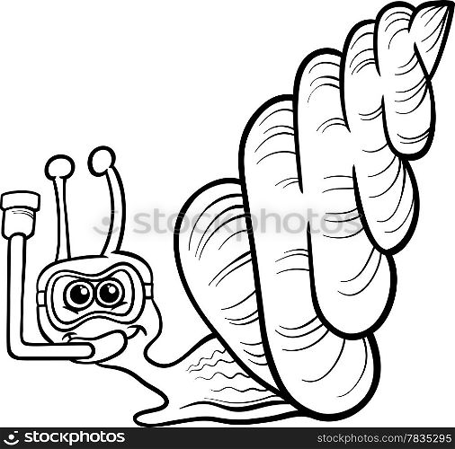 Black and White Cartoon Illustration of Funny Sea Snail Mollusk Underwater for Coloring Book