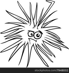 Black and White Cartoon Illustration of Funny Sea Urchin Marine Animal for Coloring Book