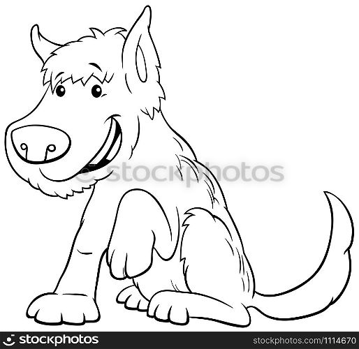 Black and White Cartoon Illustration of Funny Shaggy Dog or Puppy Animal Character Coloring Book Page