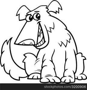 Black and White Cartoon Illustration of Funny Shaggy Sitting Dog for Coloring Book