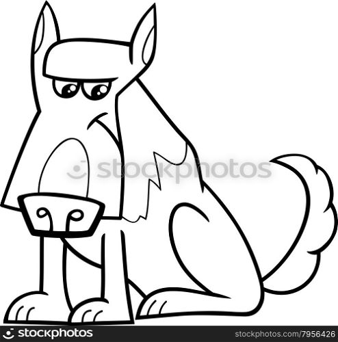 Black and White Cartoon Illustration of Funny Sheep Dog for Coloring Book