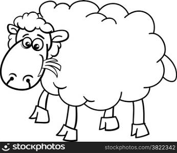 Black and White Cartoon Illustration of Funny Sheep Farm Animal for Coloring Book
