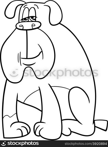 Black and White Cartoon Illustration of Funny Sitting Dog for Coloring Book