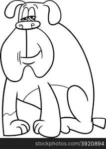 Black and White Cartoon Illustration of Funny Sitting Dog for Coloring Book