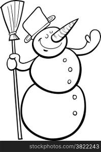 Black and White Cartoon Illustration of Funny Snowman Fantasy Character for Coloring Book