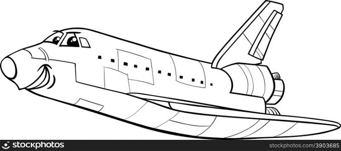 Black and White Cartoon Illustration of Funny Space Shuttle Comic Character for Coloring Book
