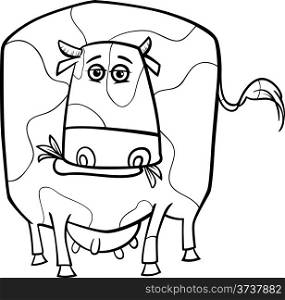 Black and White Cartoon Illustration of Funny Spotted Cow Farm Animal for Coloring Book