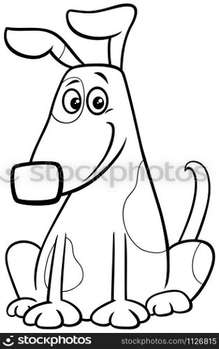 Black and White Cartoon Illustration of Funny Spotted Dog Comic Animal Character Coloring Book Page
