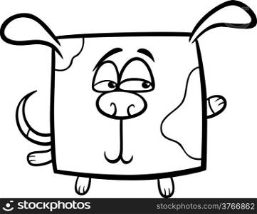 Black and White Cartoon Illustration of Funny Square Dog Character for Coloring Book