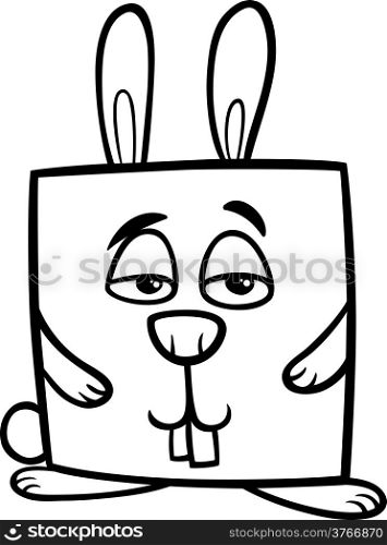 Black and White Cartoon Illustration of Funny Square Rabbit Character for Coloring Book