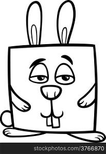Black and White Cartoon Illustration of Funny Square Rabbit Character for Coloring Book