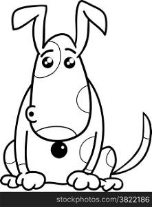 Black and White Cartoon Illustration of Funny Surprised Dog Character for Coloring Book
