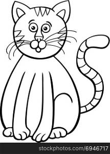 Black and White Cartoon Illustration of Funny Tabby Cat Animal Character Coloring Book