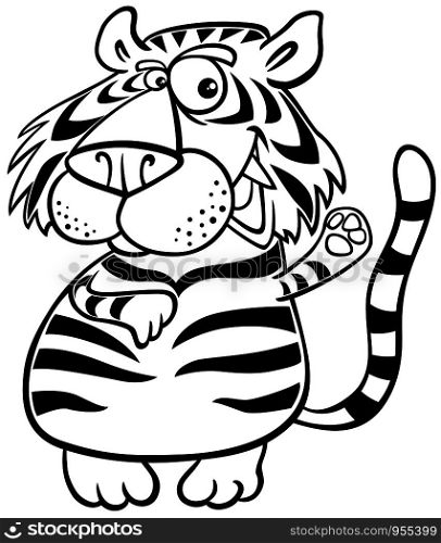 Black and White Cartoon Illustration of Funny Tiger Wild Cat Animal Character Coloring Book