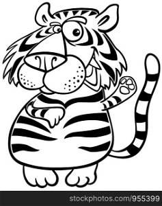 Black and White Cartoon Illustration of Funny Tiger Wild Cat Animal Character Coloring Book