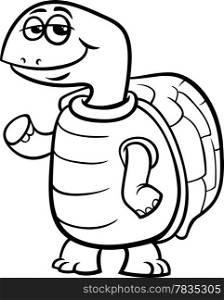 Black and White Cartoon Illustration of Funny Turtle Character for Coloring Book