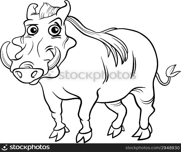 Black and White Cartoon Illustration of Funny Warthog Animal for Coloring Book