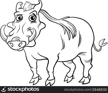 Black and White Cartoon Illustration of Funny Warthog Animal for Coloring Book