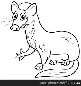 Black and white cartoon illustration of funny weasel comic animal character coloring page