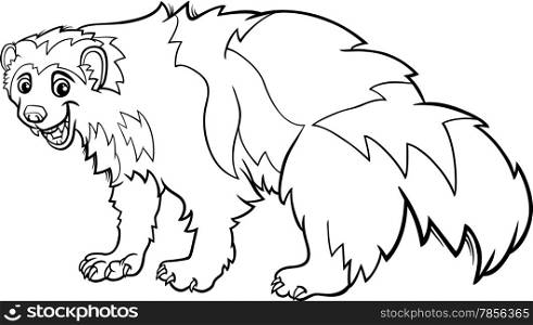 Black and White Cartoon Illustration of Funny Wolverine Wild Animal for Coloring Book