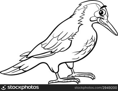 Black and White Cartoon Illustration of Funny Yaffle Bird or European Green Woodpecker Animal for Coloring Book