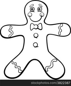 Black and White Cartoon Illustration of Gingerbread Man Cookie Clip Art for Coloring Book