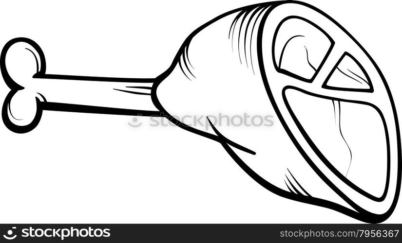 Black and White Cartoon Illustration of Ham or Haunch Meat Food Object ...