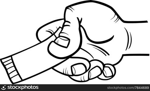 Black and White Cartoon Illustration of Hand with Ticket or Coupon for Coloring Book