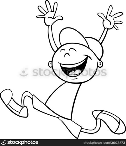 Black and White Cartoon Illustration of Happy Boy Enjoying Summer Vacation for Coloring Book
