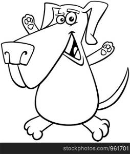 Black and White Cartoon Illustration of Happy Dog Animal Character Coloring Book Page