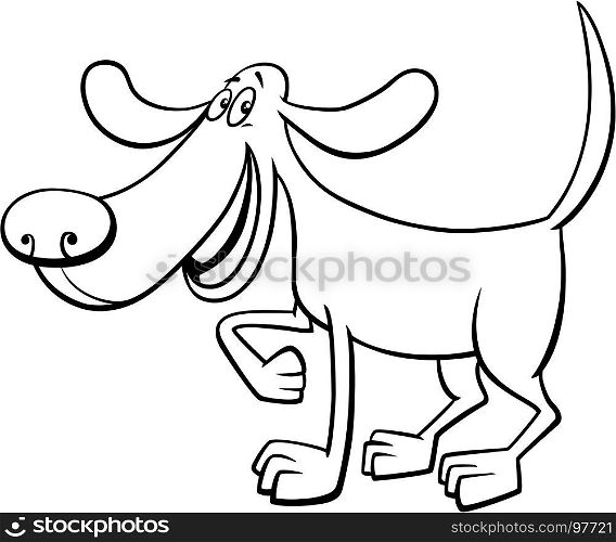 Black and White Cartoon Illustration of Happy Dog Animal Comic Character Coloring Page
