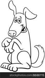 Black and white cartoon illustration of happy dog comic animal character coloring page