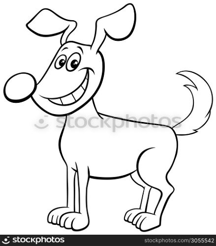 Black and White Cartoon Illustration of Happy Dog or Puppy Comic Animal Character Coloring Book Page