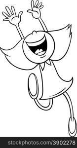 Black and White Cartoon Illustration of Happy Girl Enjoying Summer Vacation for Coloring Book
