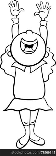 Black and White Cartoon Illustration of Happy Laughing Little Girl for Coloring Book