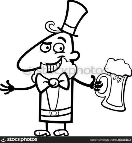 Black and White Cartoon Illustration of Happy Leprechaun with Mug of Beer on St Patrick Day Holiday for Coloring Book