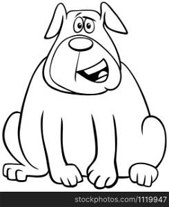 Black and White Cartoon Illustration of Happy Overweight Dog Comic Animal Character Coloring Book Page