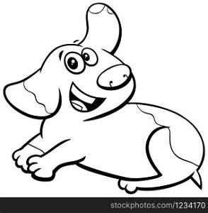 Black and White Cartoon Illustration of Happy Puppy Dog Comic Animal Character Coloring Book Page