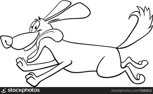 Black and White Cartoon Illustration of Happy Running Dog Animal Comic Character Coloring Page