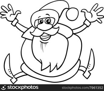 Black and White Cartoon Illustration of Happy Santa Claus Character Coloring Book