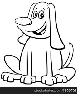 Black and White Cartoon Illustration of Happy Sitting Dog Comic Animal Character Coloring Book Page