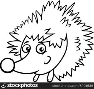 Black and White Cartoon illustration of Hedgehog Comic Animal Character Coloring Book