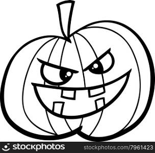 Black and White Cartoon Illustration of Jack Lantern Halloween Pumpkin for Coloring Book