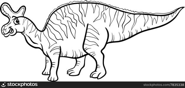 Black and White Cartoon Illustration of Lambeosaurus Prehistoric Dinosaur for Coloring Book