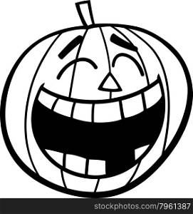 Black and White Cartoon Illustration of Laughing Halloween Pumpkin Clip Art for Coloring Book