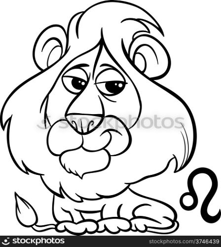 Black and White Cartoon Illustration of Leo or The Lion Horoscope Zodiac Sign for Coloring Book