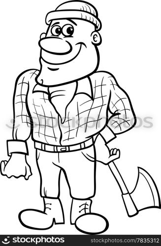 Black and White Cartoon Illustration of Lumberjack Character from Little Red Riding Hood Fairy Tale for Coloring Book
